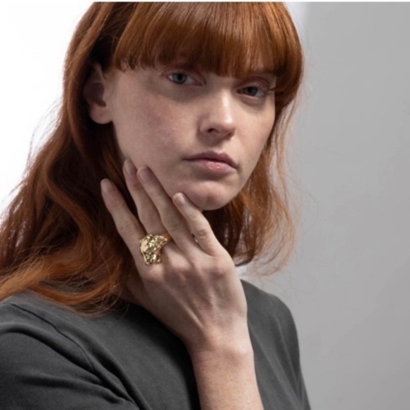 ALEXIS BITTAR• NEW Gleaming Gold Sculpted Panther Head Crystal Power Ring size 7 - Picture 13 of 15